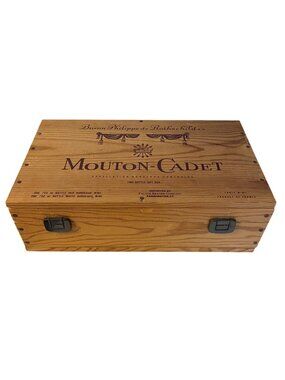 Vintage Mouton Cadet Wooden Wine Box Rothschild Bordeaux Crate 2 Bottle Storage